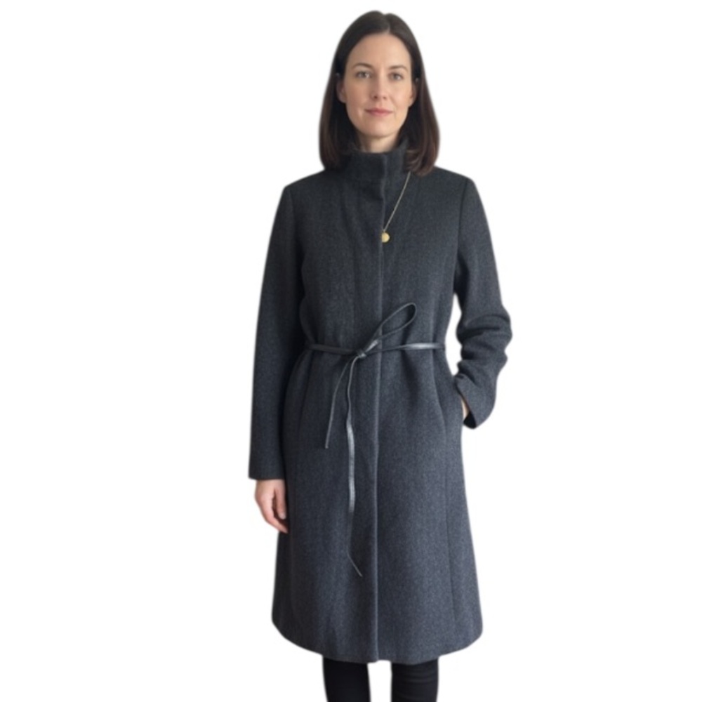 Arden B Wool Charcoal Gray‎ Leather Waist Tie Belt winter Coat Size M
